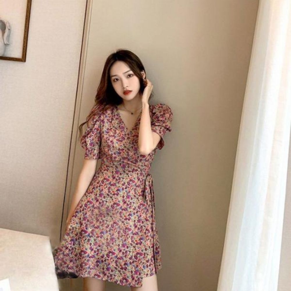 랩원피스 꽃무늬플라워 봄여름 비치 로브 미니