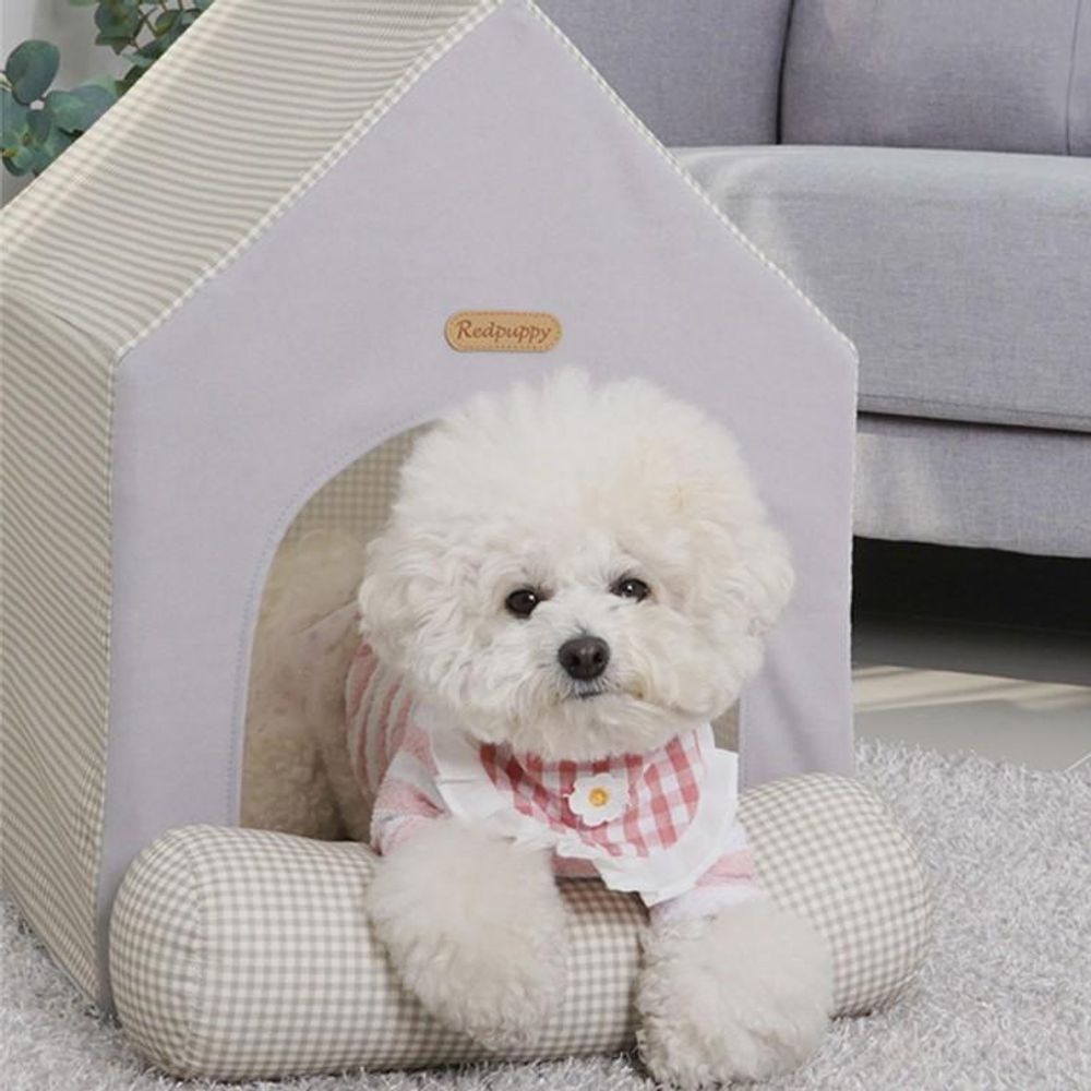 쿠션 매트 레드 애견 퍼피 용품 (체크 하우스 그레이)