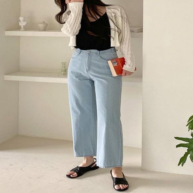 F006830 뒷밴딩 와이드데님팬츠 세미와이드 연청바지