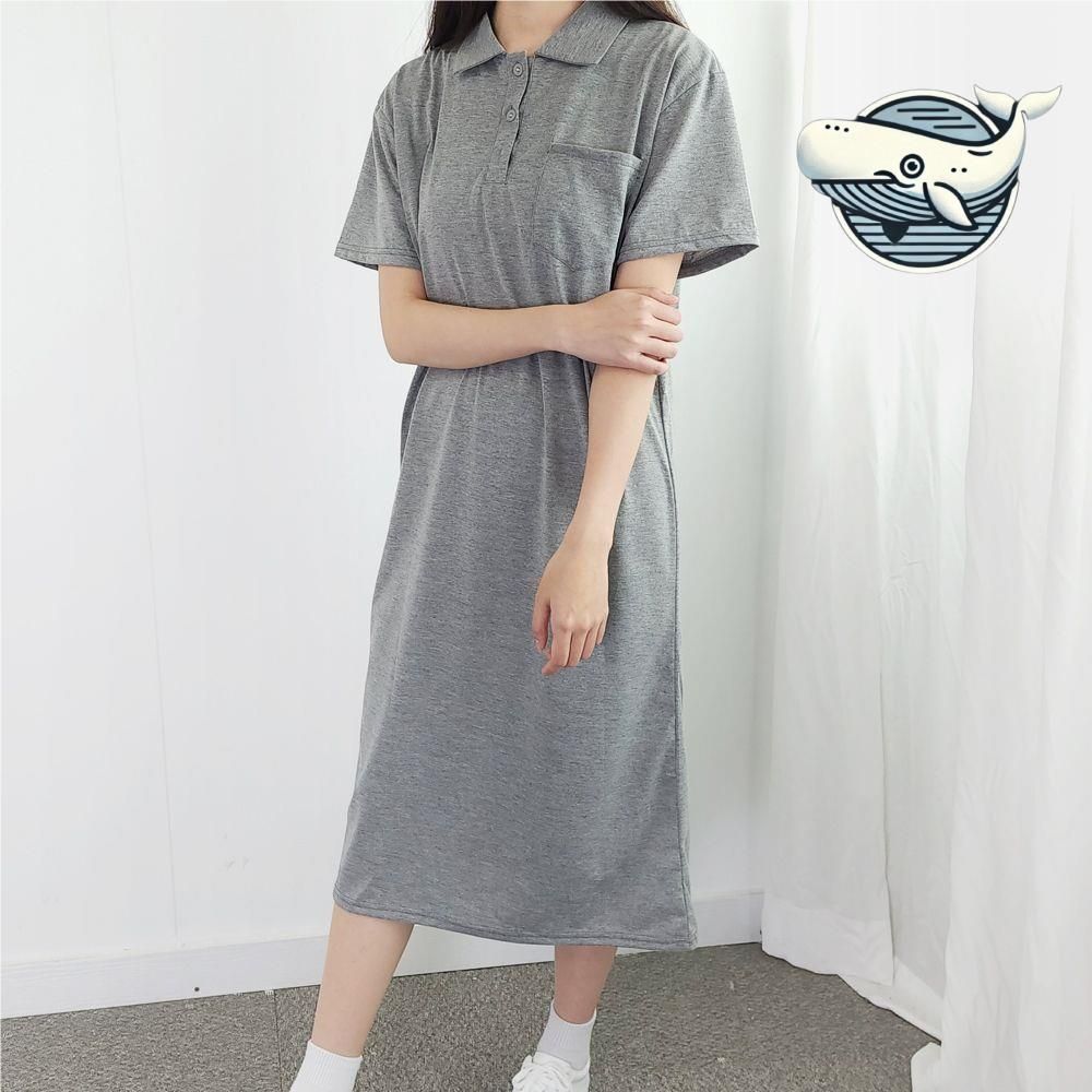 캐주얼 여름 반팔 롱 원피스 편안한 카라