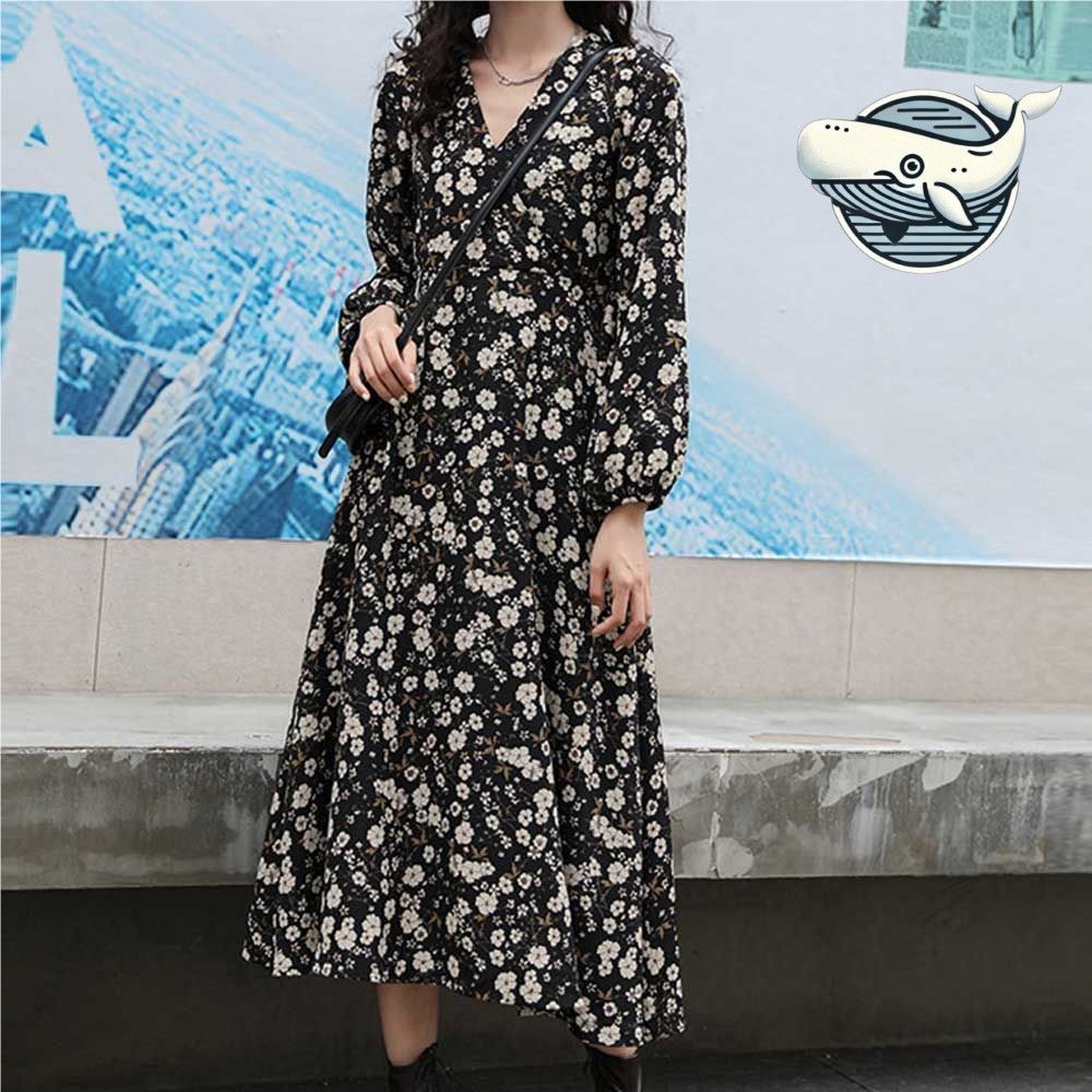 플라워 긴팔 롱원피스 여성용 데일리 간편룩