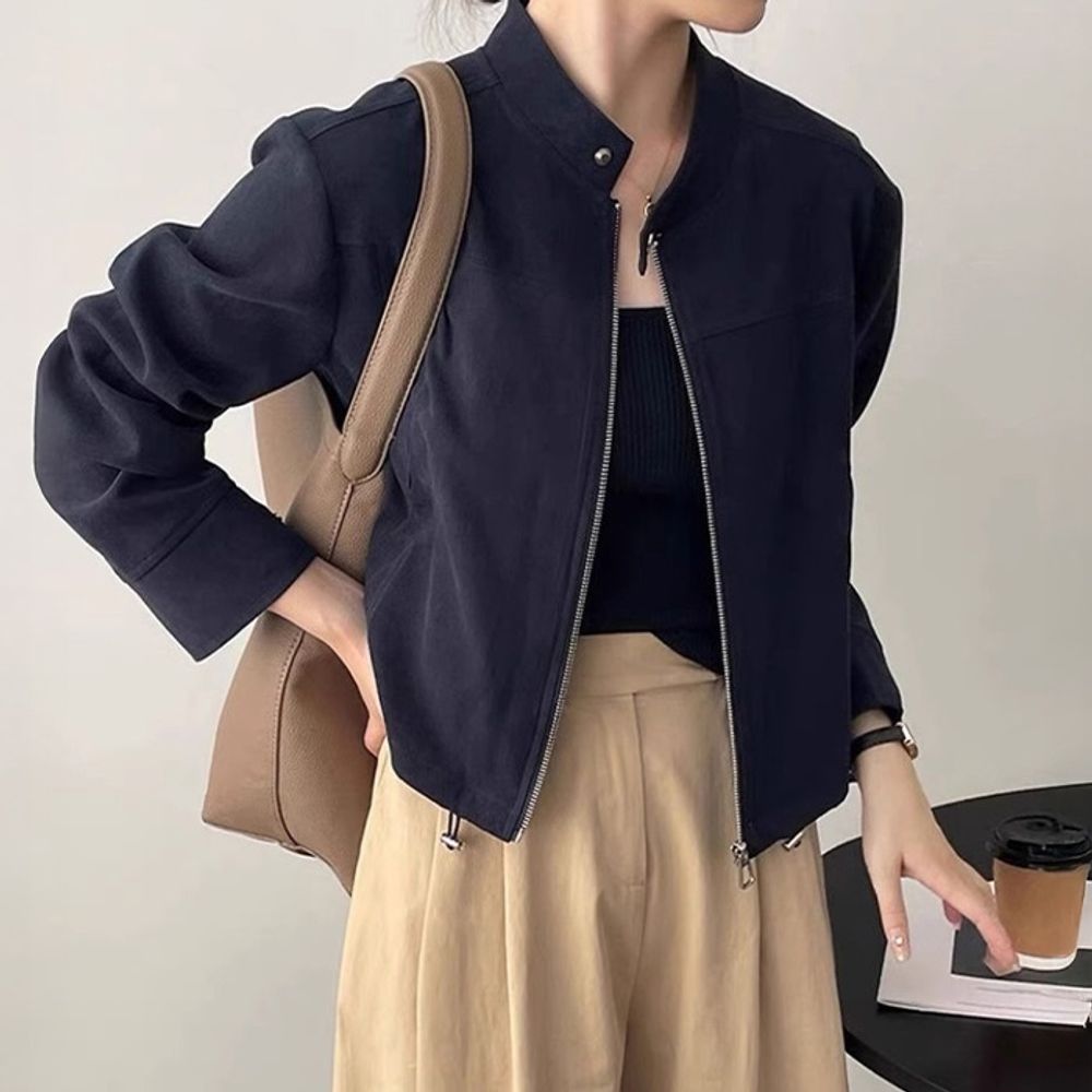 쿨샵 여성 노카라 짭은 재킷 깔끔한디자인 스트링자켓