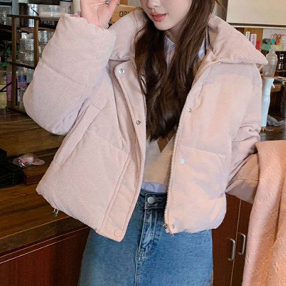여자 캐주얼 골지 숏패딩 스트링 루즈핏 크롭자켓