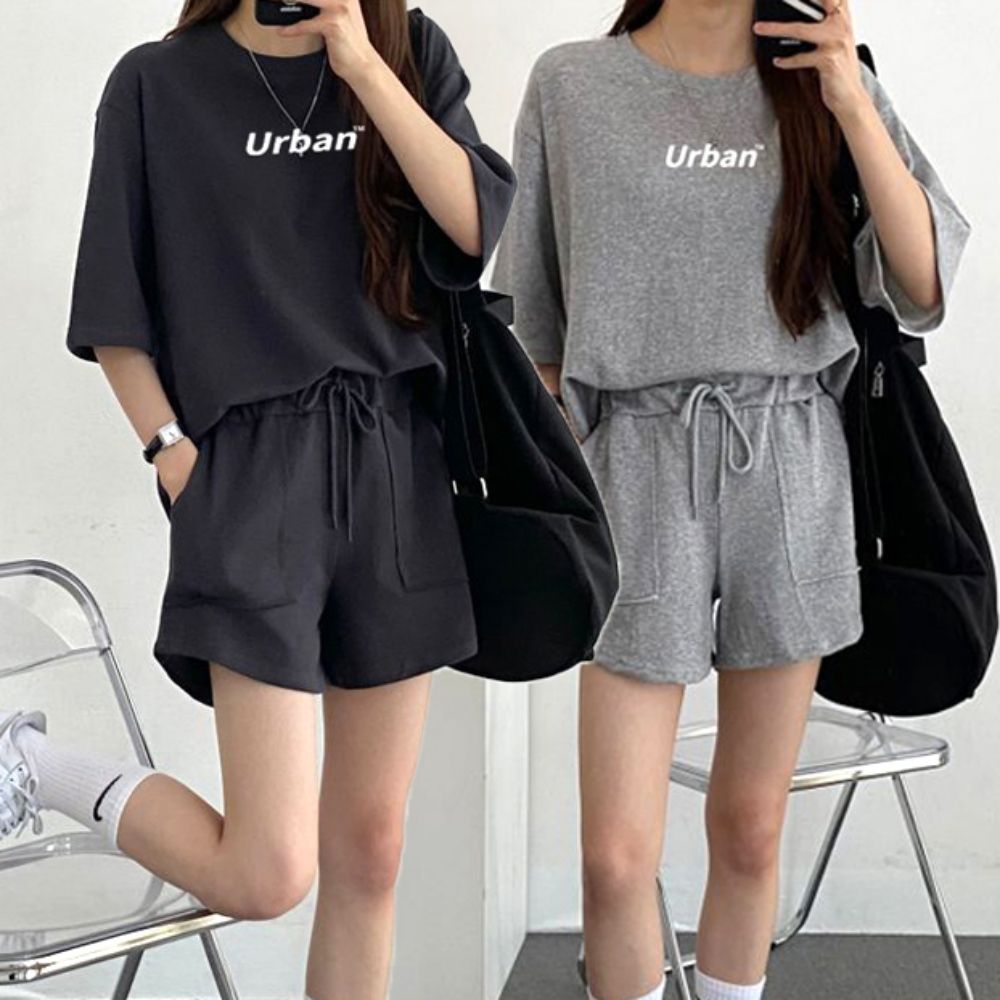 여름 여성 편한 캐주얼 반팔 반바지 트레이닝 세트