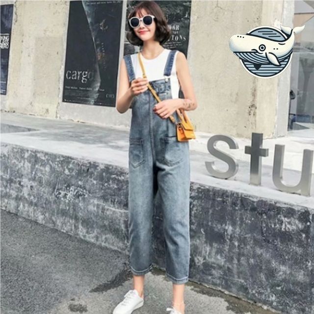 여름 여행 데님 멜빵바지 캐주얼 점프수트