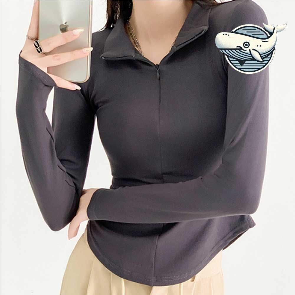슬림핏 여성 긴팔 반폴라 티셔츠 여름 세미