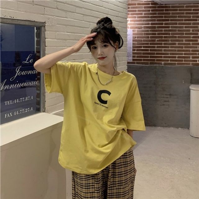 알파벳 여성 기본 기본 반팔 데이 박스 티셔츠 박스