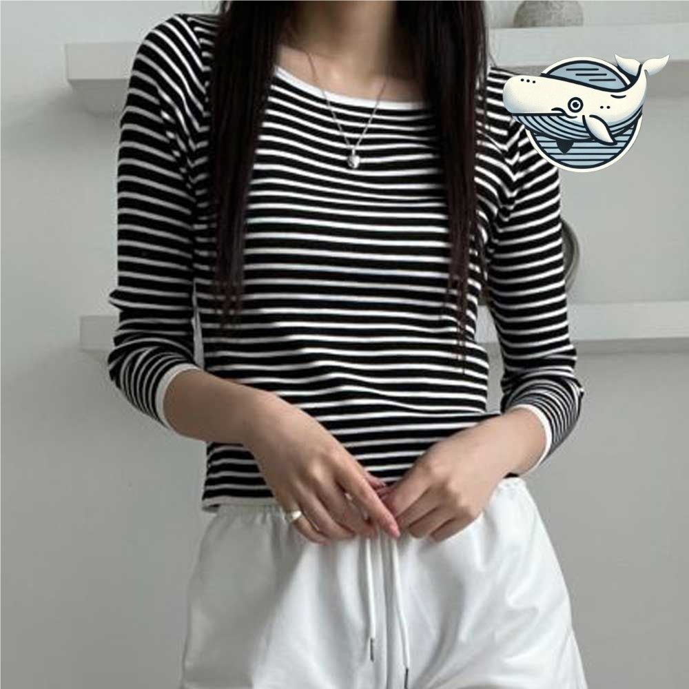 모던 스트라이프 긴팔 티셔츠 여성 데일리