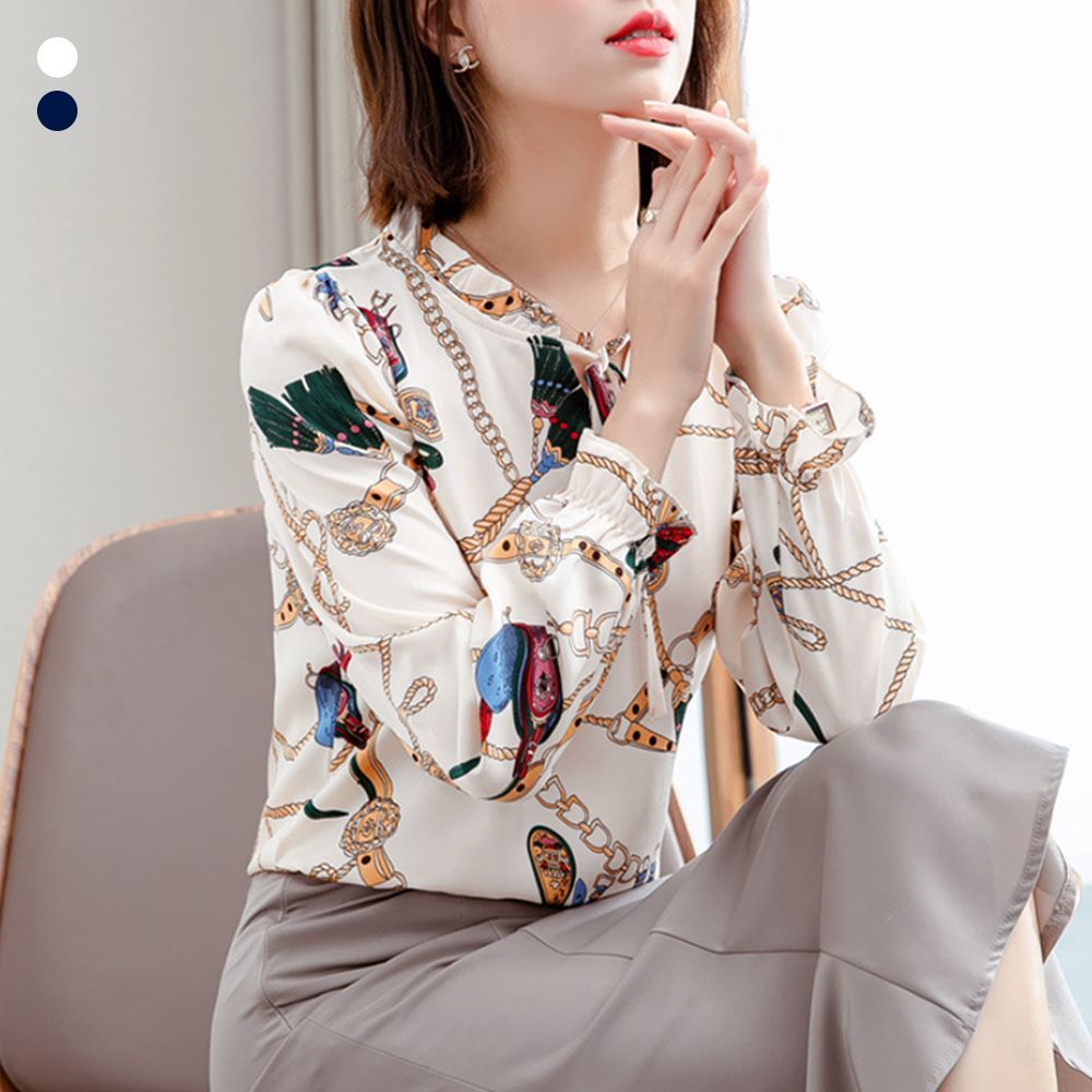 블라우스 리본블라우스 플라워패턴 기본 패션 데이