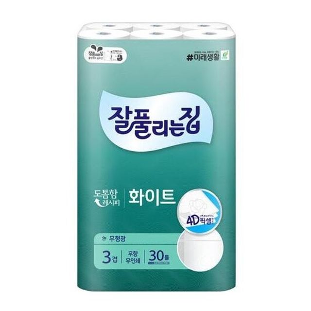 잘풀리는집 비데겸용 화이트 소프트 롤휴지 3겹 30롤