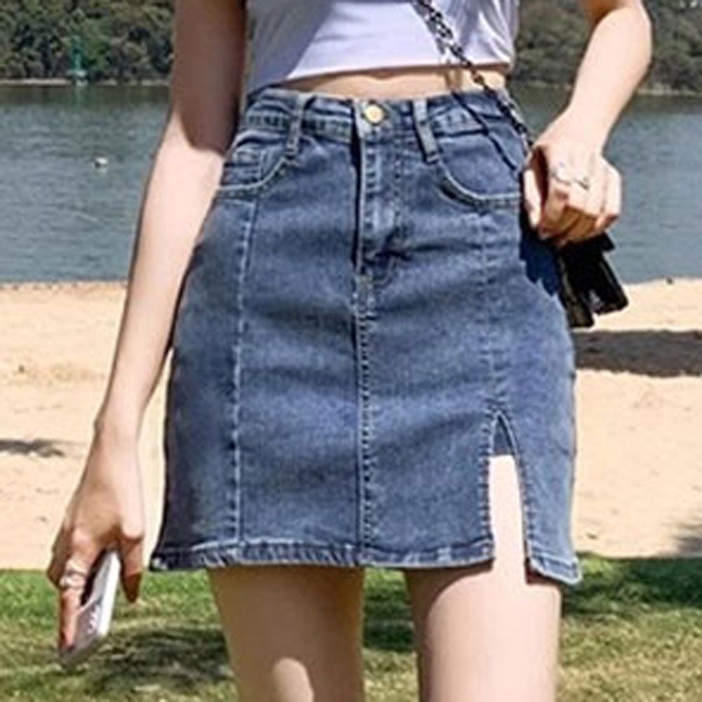 캐주얼 여자 데님 미니스커트 청치마 슬릿 데일리