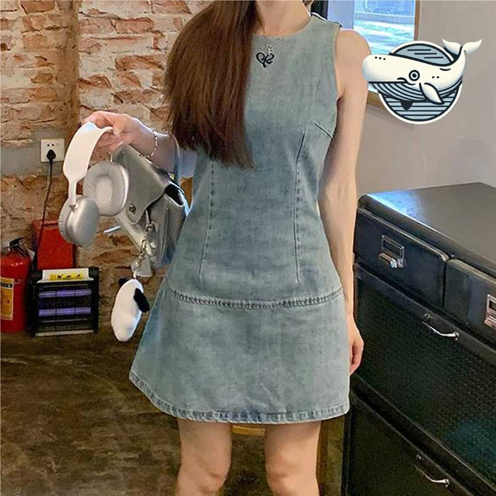 여성 여름 데님 원피스 민소매 유넥 스타일리시