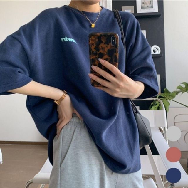 여성 뉴트로 여름 기본 레터링 데이 오버핏 박시핏 반