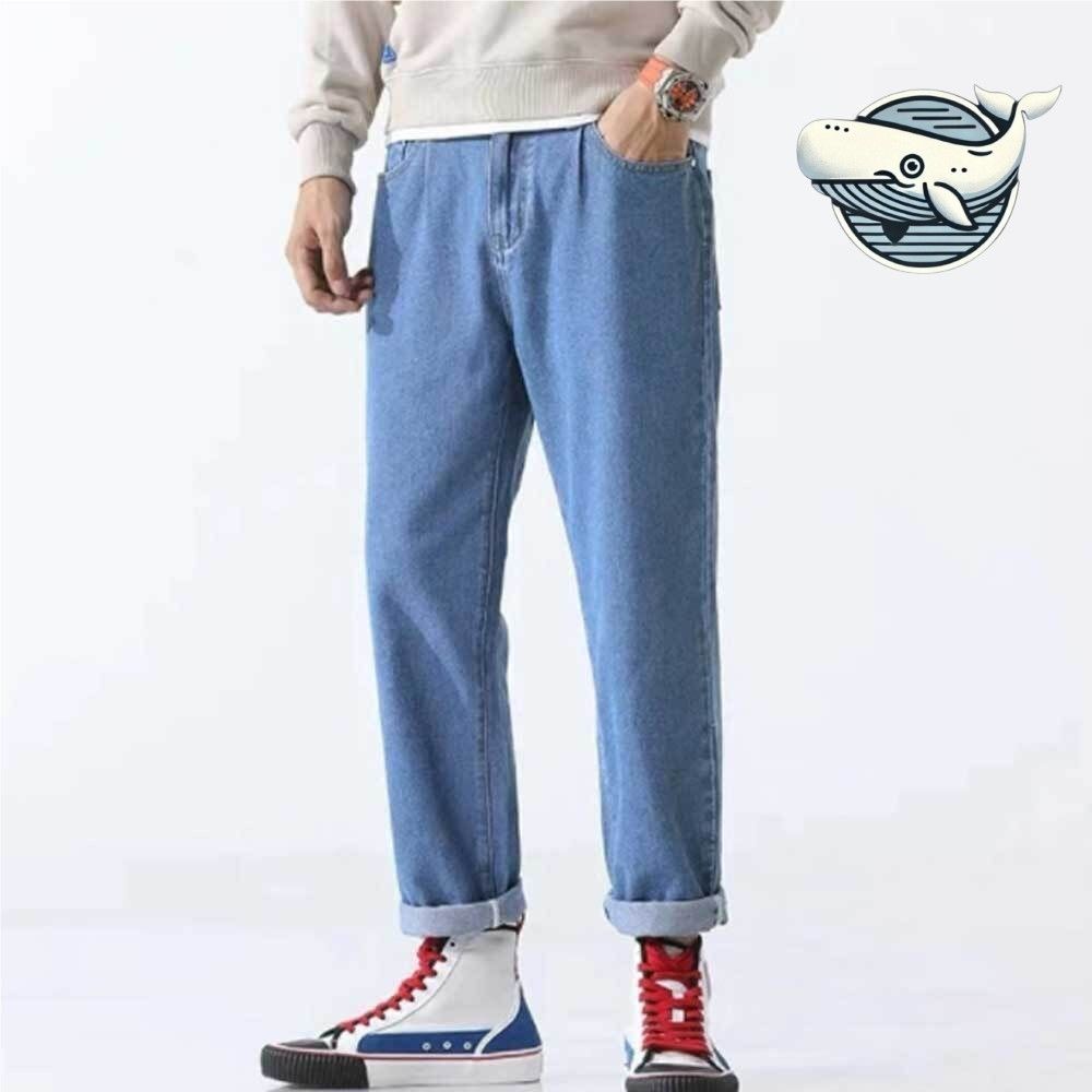 캐주얼 데일리 롤업 블루진 남성 일자핏 청바지