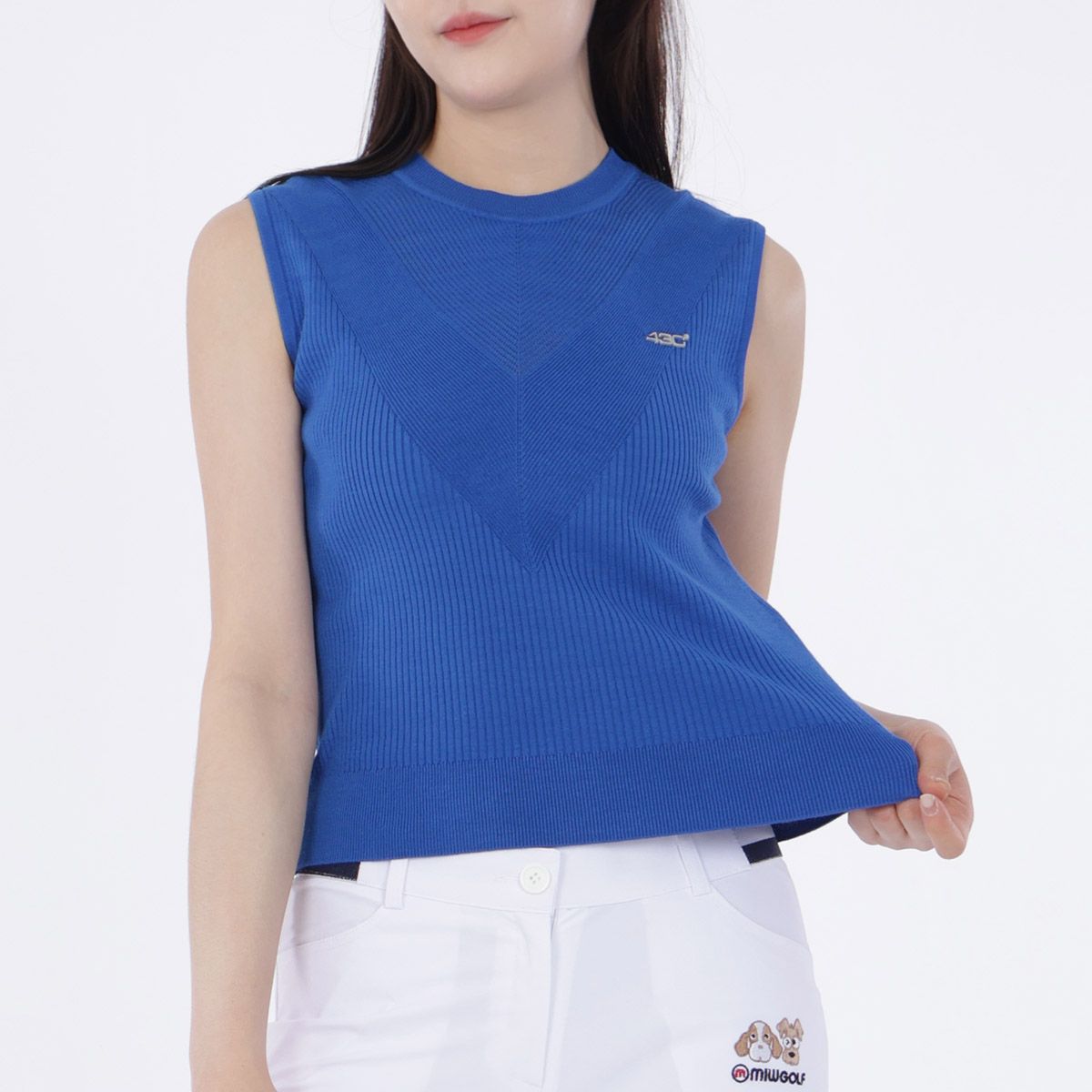 옆 단추 V 민소매 나시 여성골프티셔츠