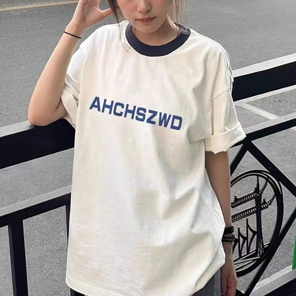 여자 영문 프린팅 오버핏 스타일 라운드 반팔티