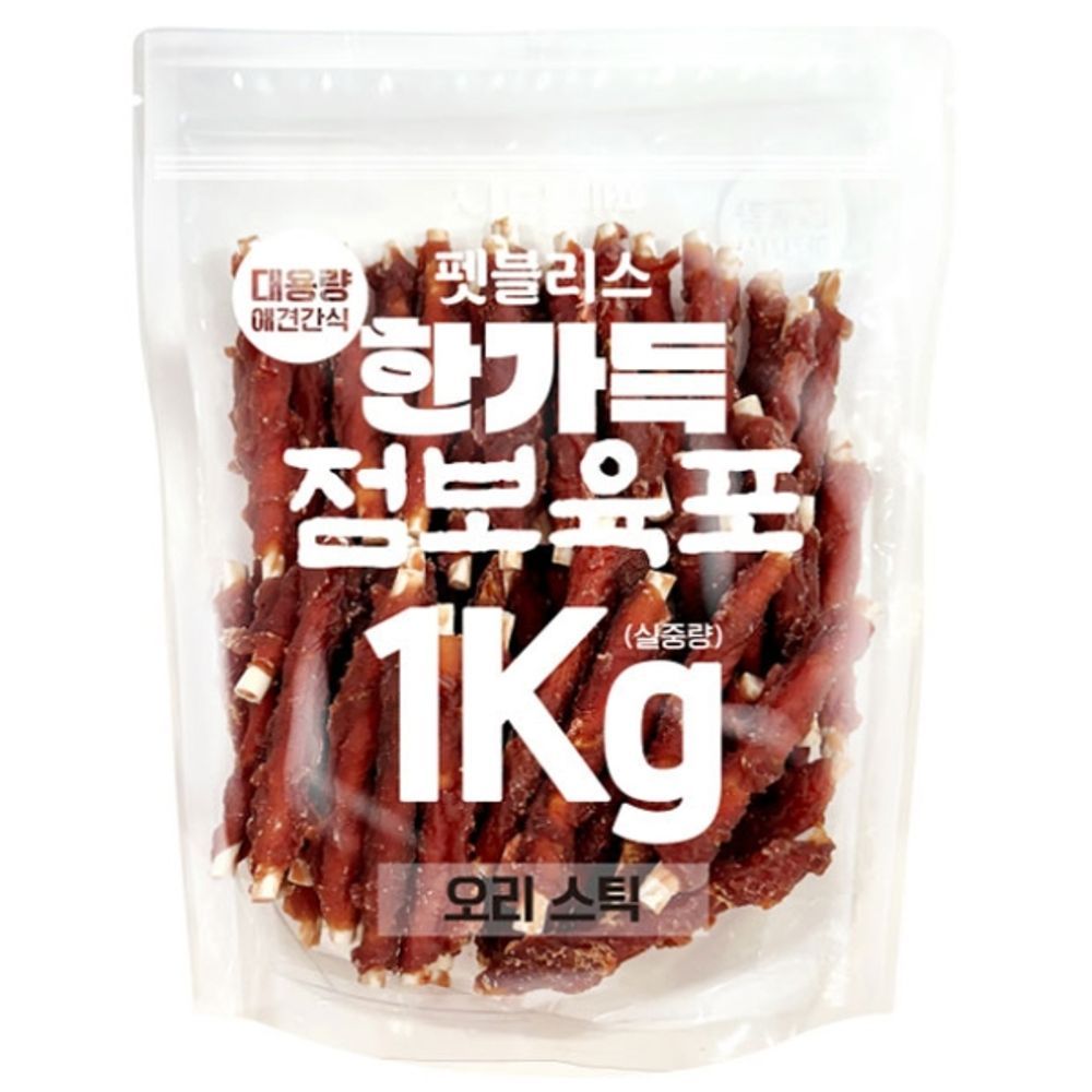 펫블리스 강아지 간식 육포 간식 오리스틱 1kg 12p