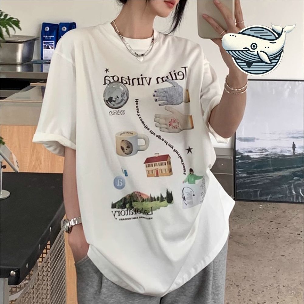스타일리시 프린팅 박스티 여름 캐주얼 오버핏