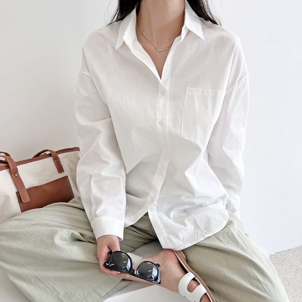 여성 여름 모던 오버핏 린넨 남방 셔츠 블라우스