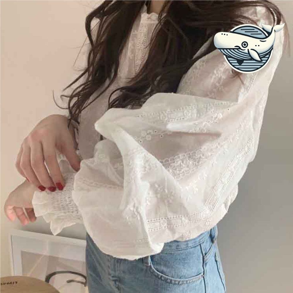 프릴 소매 레이스 화이트 블라우스 봄스타일