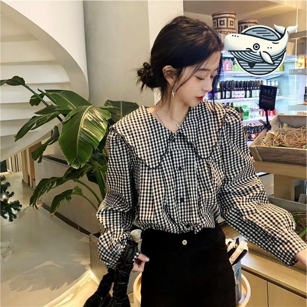 프리한 루즈핏 체크 블라우스 빅카라 패턴