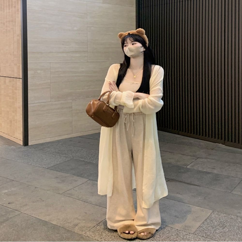 여성 롱 루즈핏 가디건 시스루 로브