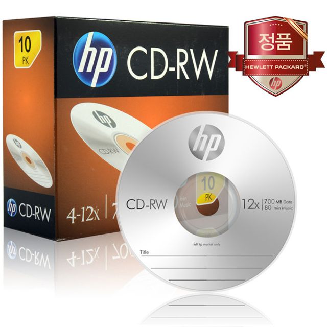 HP Media CDRW 412x 700MB 1P 슬림 케이스 10장 CD