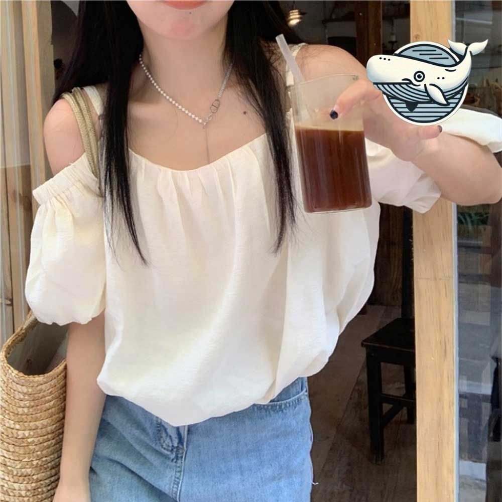 여리핏 오프숄더 볼륨소매 데일리 블라우스 원단