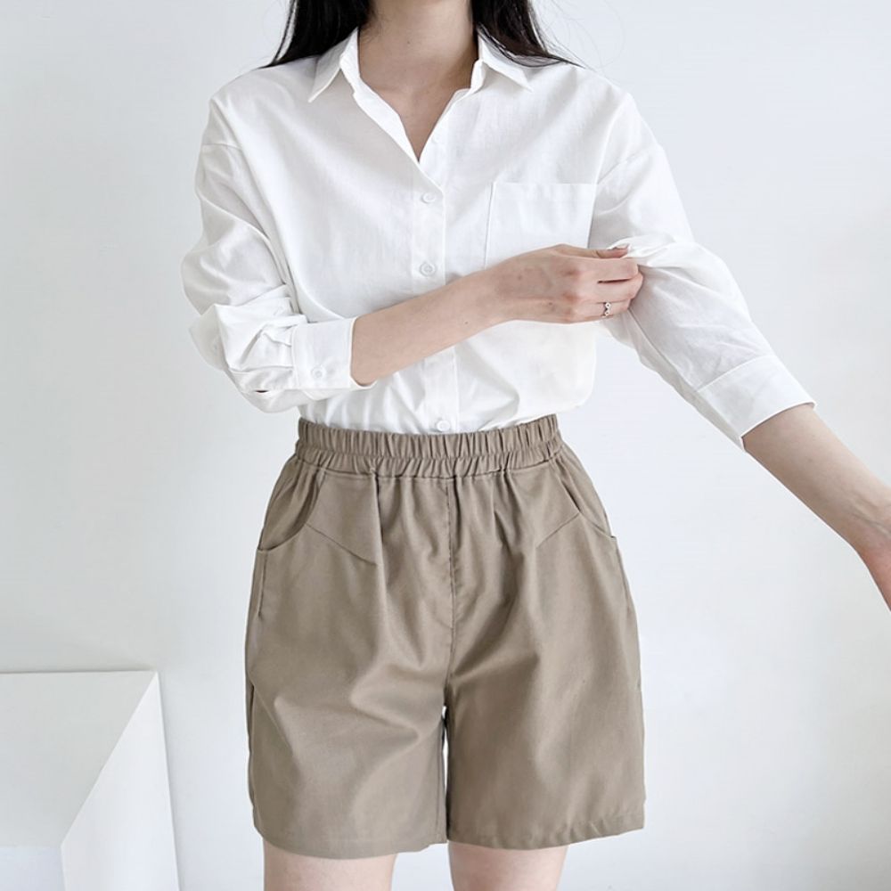 여성 여름 프렌치 린넨 밴딩 반바지 숏팬츠