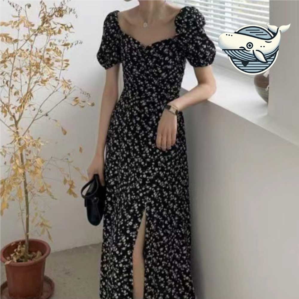 여름 플라워 롱드레스 브이넥 셔링 여행용