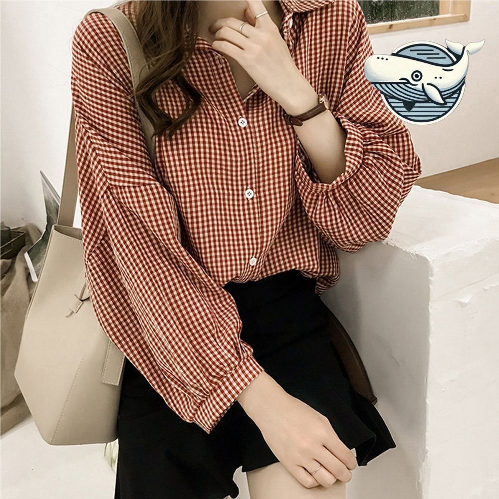 심플한 체크 무늬 여성 셔츠 데일리 카라넥