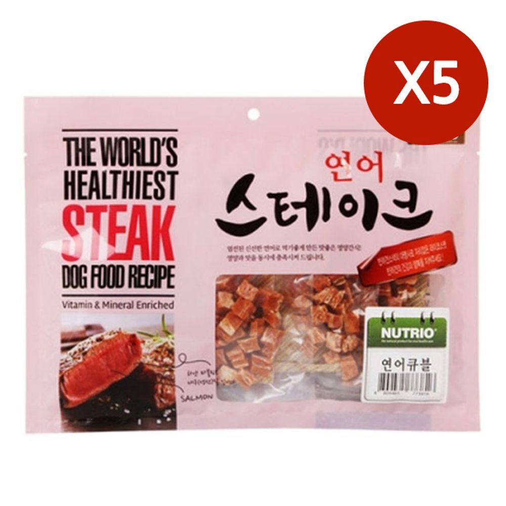 강아지 스테이크 연어 일상 300g 5P 간식 큐브 사시미