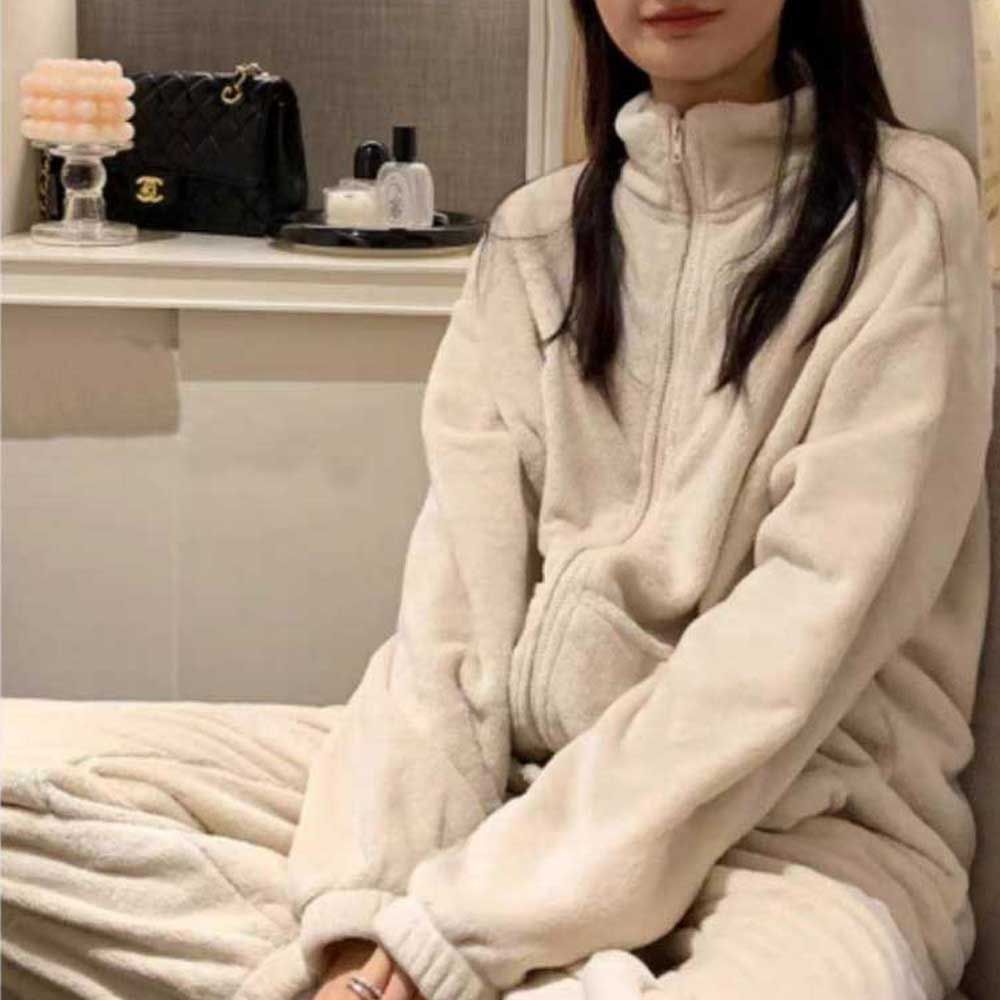 집업 극세사 여자 코디 세트 긴팔 스타일 잠옷
