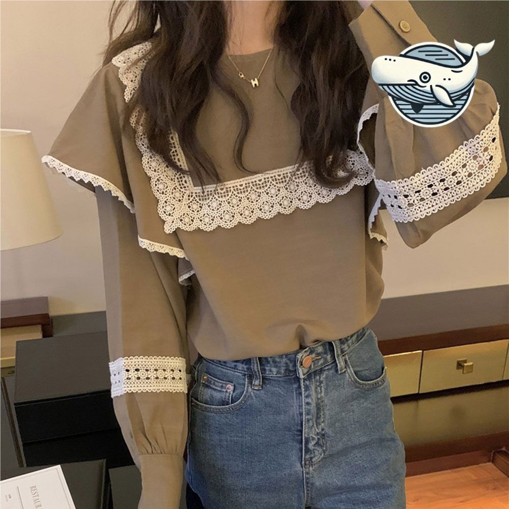 레이스 프릴 블라우스 빈티지 스타일 여름
