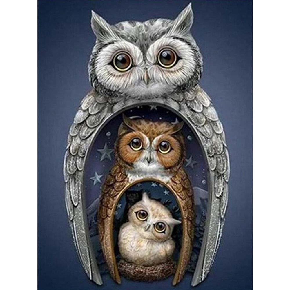 부엉이 가족 (캔버스) 보석십자수 40x50 (원형큐빅)