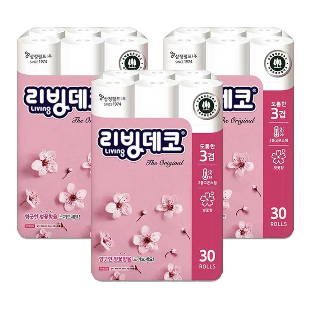 (무료배송)리빙데코 휴지 3겹 30롤x3개