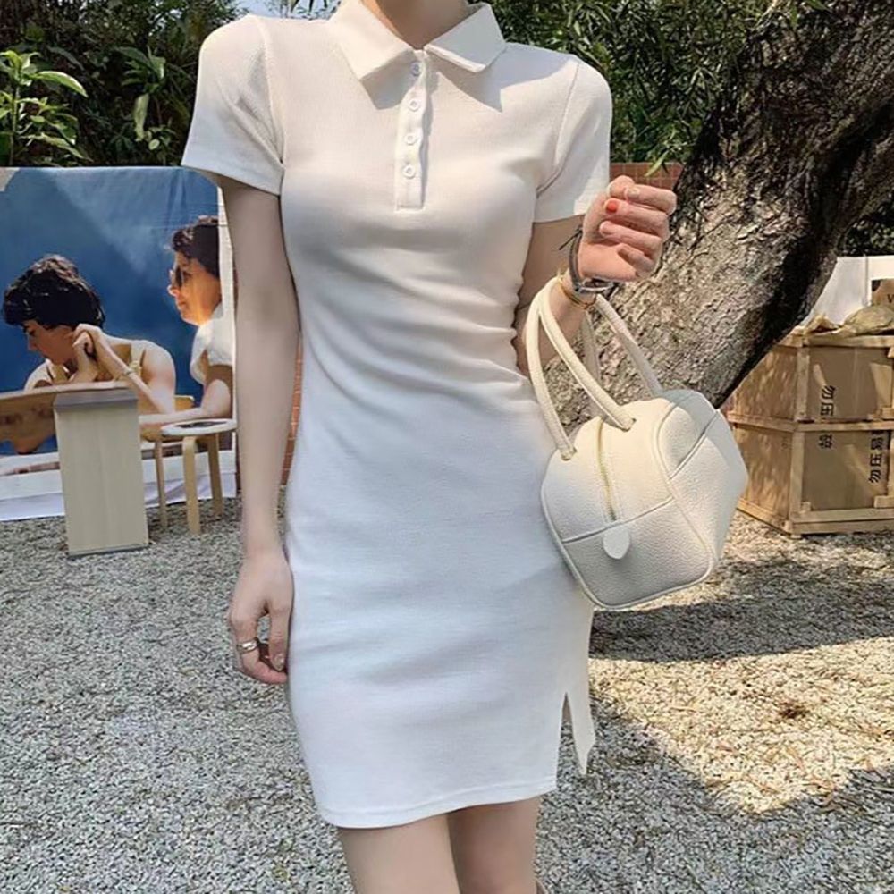 여자 외출 데이트 카라 밑단 트임 미니 짧은 원피스