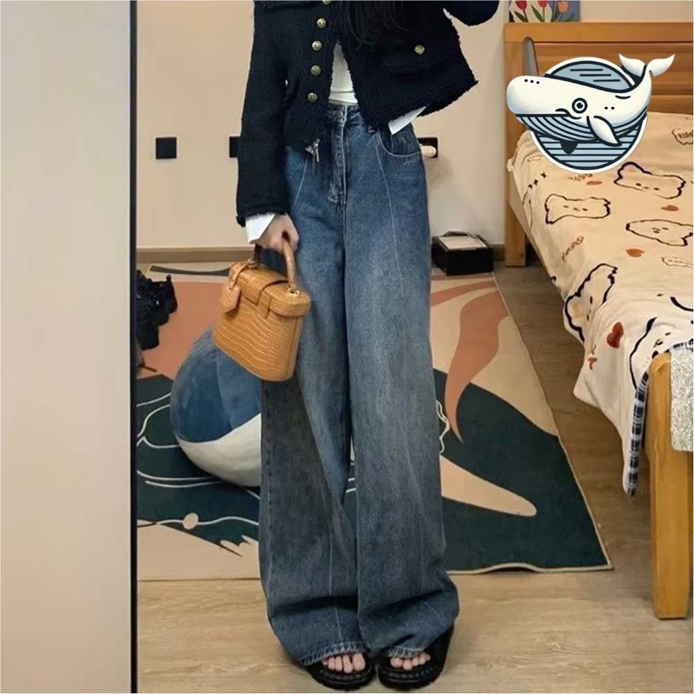 멋스러운 캐주얼 여성 와이드핏 청바지 트렌디한