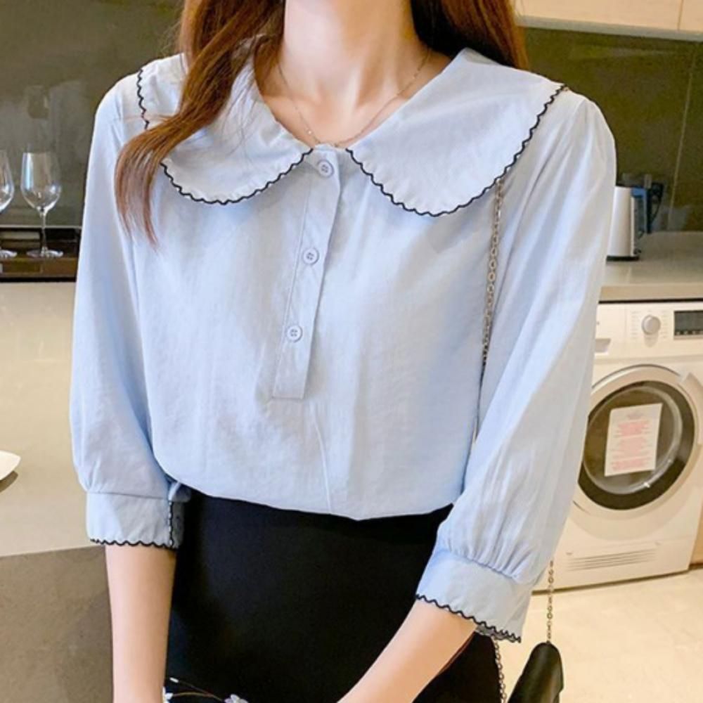 여성 블라우스 빅카라 러블리 물결 7부 여행 데이트룩