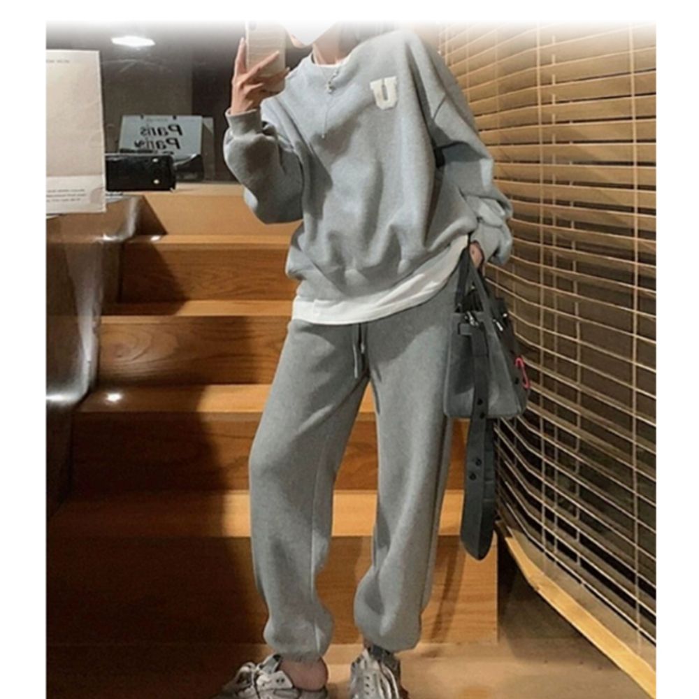 여성 알파벳 긴팔 트레이닝복 세트 1P 셋업 밴딩 조거