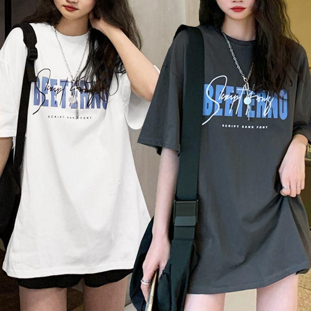 여자 레터링 반팔 티 루즈핏 여성 여름 세트 셔츠 2P