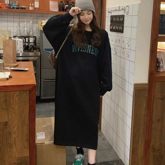여성 기모 라운드넥 기본 안감 데이 캐주얼 긴팔 롱