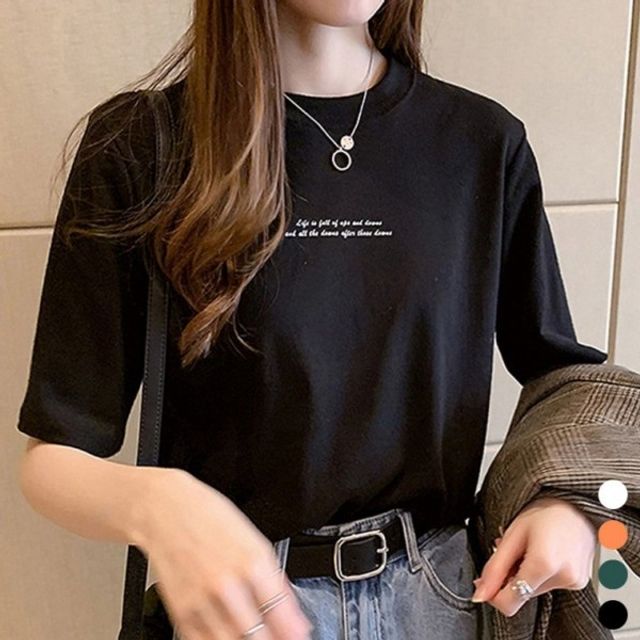 여성 기본 여자 기본 라운드 데이 영문 반팔 라운드
