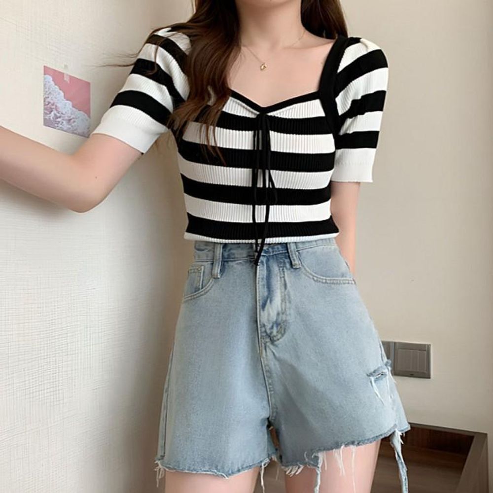 캐주얼 여성 데일리 간절기 여자 스트라이프 기본 티