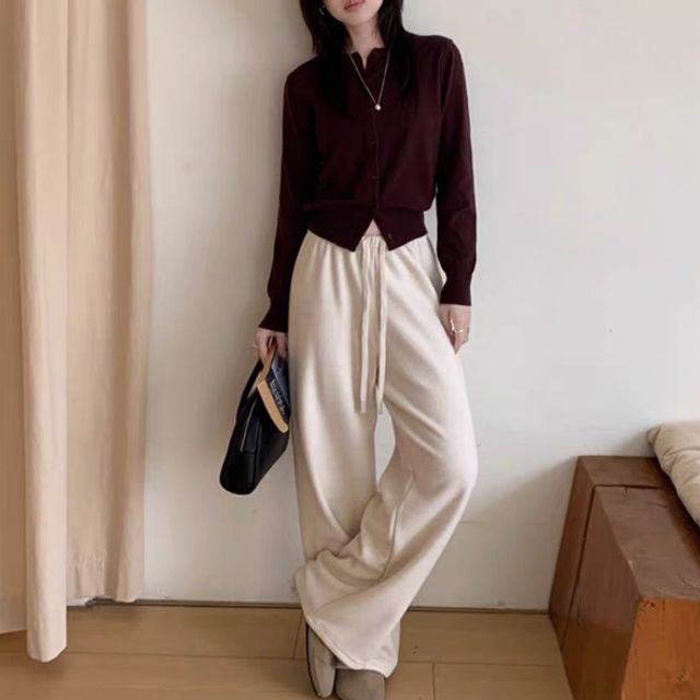 여성 와이드한 일자핏 데일리룩 집앞패션 밴딩 팬츠