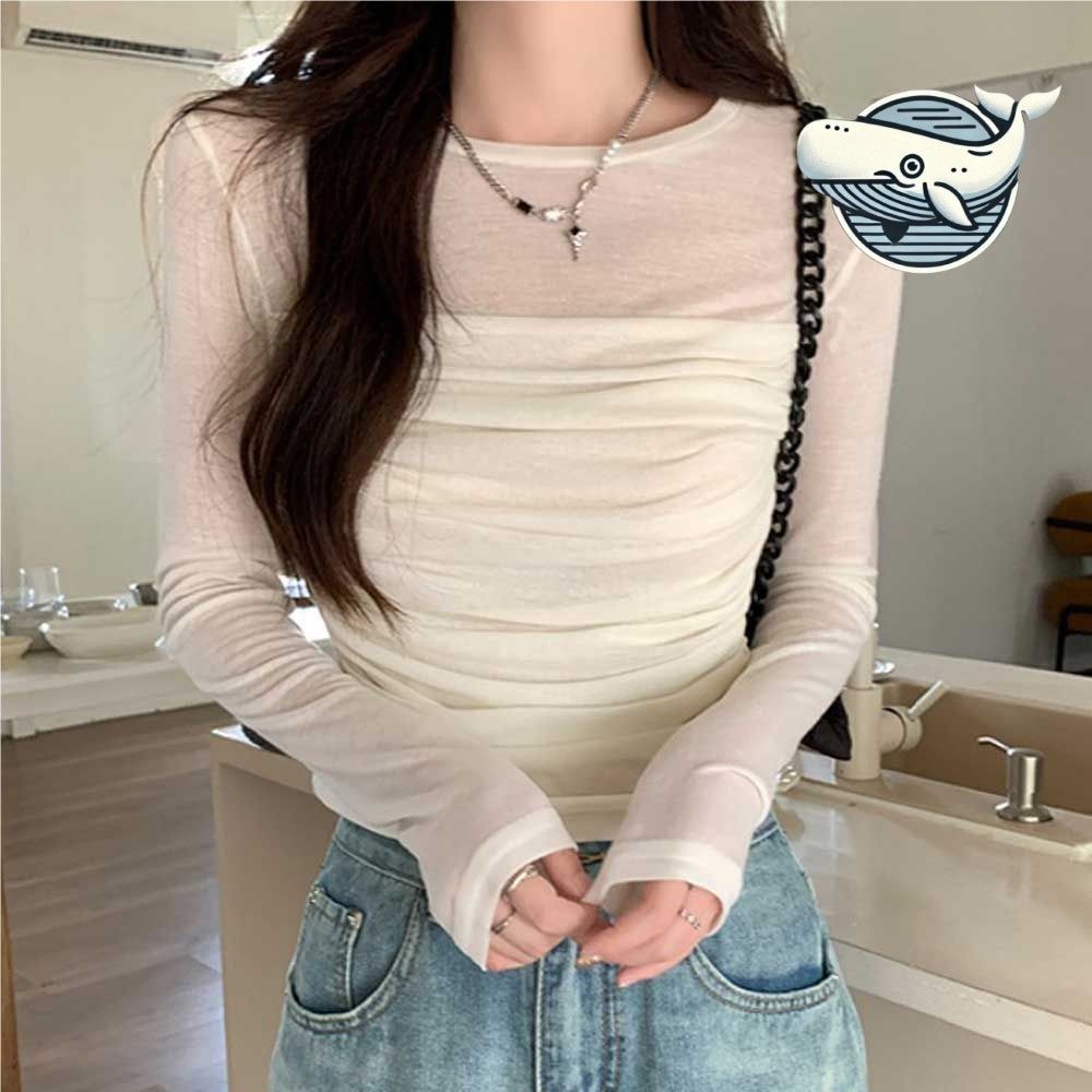 트렌디 슬림핏 셔링 긴팔 블라우스 여친룩