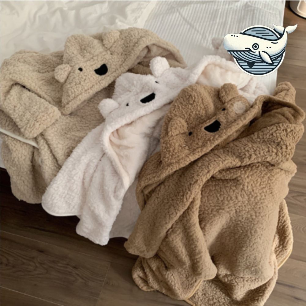 3색 귀여운 곰 후드 입는담요 따뜻한 보온