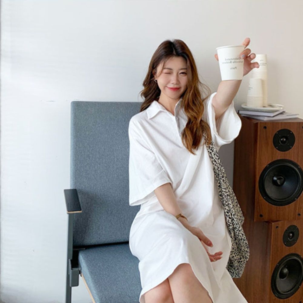 허리벨트 원피스 하객원피스 셔츠 스트라이프 패