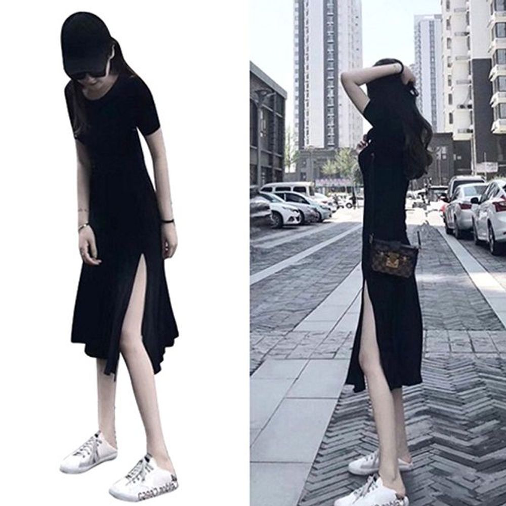 여름 반팔 원피스 A라인 편한 옆트임 플레어