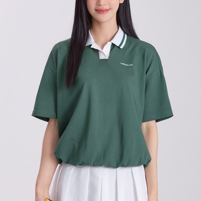 여성 밴딩 카라 반팔티 그린 1P 골프 테니스 티셔츠